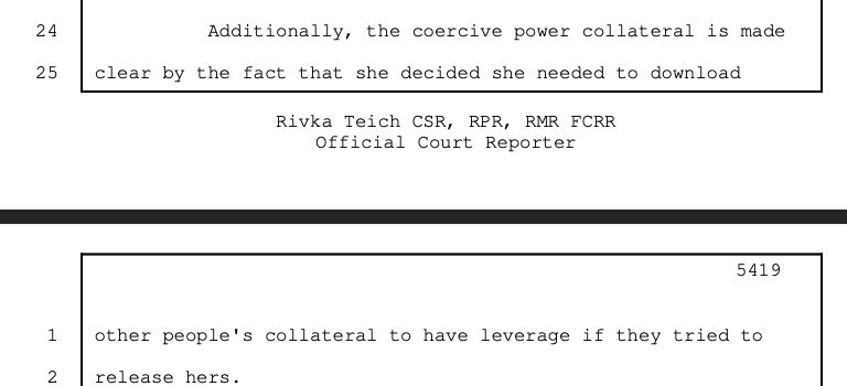 Govt closing, Tr. 5418-19 — coercive power of collateral