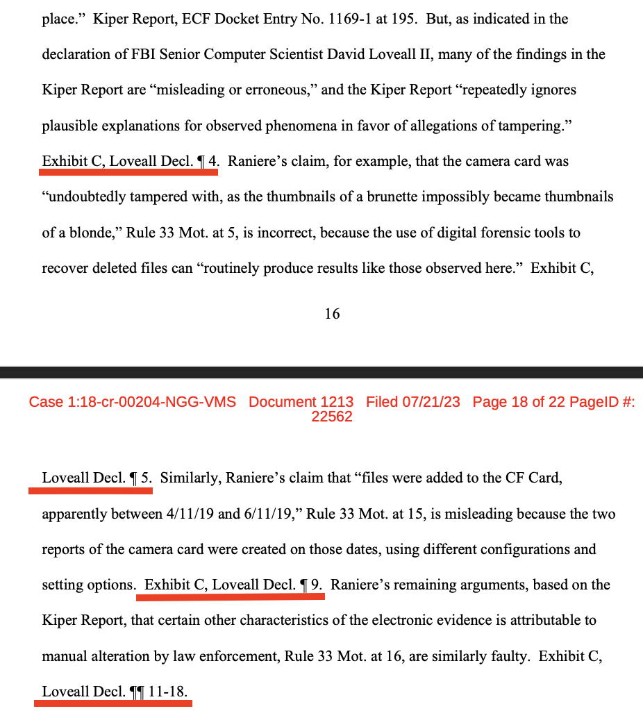 Hajjar motion pp. 17–18 — three direct quotes from Loveall ('misleading or erroneous,' 'repeatedly ignores plausible explanations…in favor of allegations of tampering,' 'routinely produce results like those observed here') plus multiple citations to Loveall Decl. ¶¶ 4, 5, and 11-18