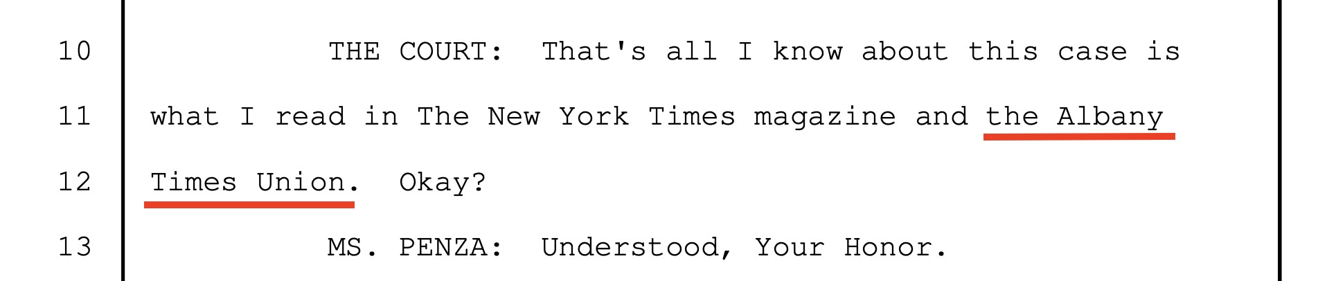 Pre-trial transcript, June 12, 2018, p. 24 — Garaufis: all he knows is from NY Times Magazine and Times Union